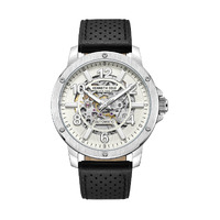 Silver Skeleton Automatic Watch With Black Leather Band  By KENNETH COLE image