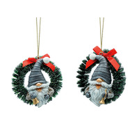 6.5cm Grey Santa In Wreath Hanging Decoration- Assorted Designs image