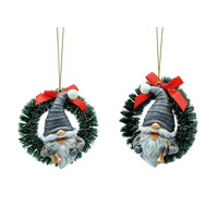 6.5cm Grey Gnome In Wreath Hanging Decoration- Assorted Designs image