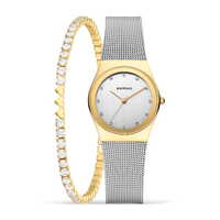 Gift Set Gold and Silver Watch With Milanese Strap with Matching Tennis Bracelet By BERING image