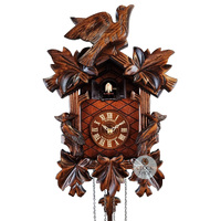 5 Leaf & Bird Battery Carved Cuckoo Clock With Side Birds 32cm By SCHNEIDER image