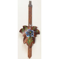 Cuckoo Clock Mechanical Pendulum Small Maple Leaf Hand Painted Blue Flower in Walnut Colour - Rod Length 170mm image