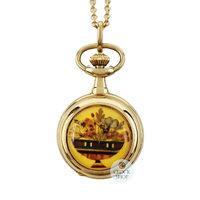 23mm Gold Womens Pendant Watch With Flower Basket By CLASSIQUE (Roman) image