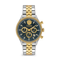 45mm Colonne Chrono Two-Tone Silver & Gold Mens Watch With Blue Dial By VERSACE