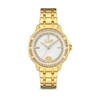 38mm Montorgueil Crystal & Gold Womens Watch With White Dial By VERSACE