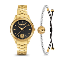 Gift Set- 34mm Mount Pleasant Gold Womens Watch With Black Dial & Bracelet By VERSACE