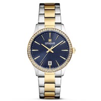 36mm Tresa Silver & Gold Womens Swiss Quartz Watch With Blue Dial By HANOWA image