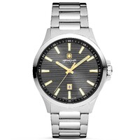 43mm Kander Silver Mens Swiss Quartz Watch With Grey Dial By HANOWA