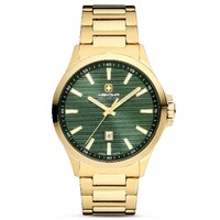 43mm Kander Gold Mens Swiss Quartz Watch With Green Dial By HANOWA