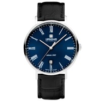 41mm Matter Black & Silver Mens Swiss Quartz Watch With Blue Dial By HANOWA