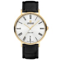 41mm Matter Black & Gold Mens Swiss Quartz Watch With Silver Dial By HANOWA image