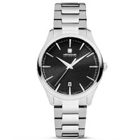 40mm Simmen Silver Mens Swiss Quartz Watch With Black Dial By HANOWA