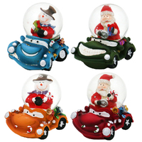 7cm Funny Car Snow Globe With Santa Or Snowman- Assorted Designs