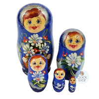 Floral Russian Dolls- Blue 10cm (Set Of 5) image