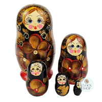 Floral Russian Dolls- Gold, Red & Black 10cm (Set Of 5) image