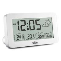 14cm White LCD Digital Alarm Clock With Weather Station By BRAUN image