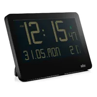 26cm Black LCD Digital Wall Clock With Temperature Date & Alarm By BRAUN