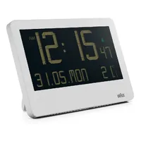 26cm White LCD Digital Wall Clock With Temperature Date & Alarm By BRAUN