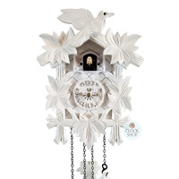 5 Leaf & Bird Battery Carved Cuckoo Clock White 22cm By ENGSTLER