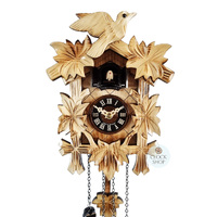 5 Leaf & Bird Battery Carved Cuckoo Clock With Burnt Finish 22cm By ENGSTLER