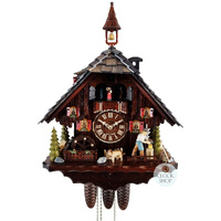 Wood Chopper & Dancers 8 Day Mechanical Chalet Cuckoo Clock With Bell Tower 55cm By HEKAS image