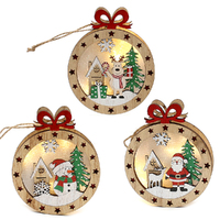 12cm Round Wooden LED Christmas Tree Hanging Decoration- Assorted Designs image