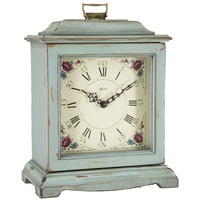 33cm Blue Battery Mantel Clock With Westminster Chime & Vintage Floral Dial By HERMLE image