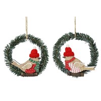 Christmas Birds In Wreath Hanging Decoration- Assorted Designs image