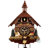 Goat & Water Trough Battery Chalet Cuckoo Clock With Bell Tower 20cm By TRENKLE