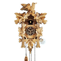 5 Leaf & Bird Battery Carved Cuckoo Clock With Burnt Finish 36cm By TRENKLE image