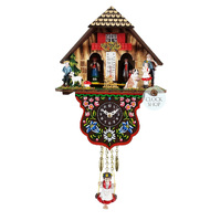 Swiss Heidi Weather House Battery Chalet Clock With Swinging Doll 22cm By TRENKLE image