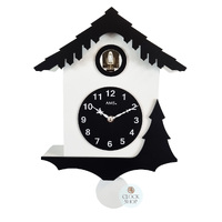 34cm Black & White Modern Battery Chalet Cuckoo Clock By AMS
