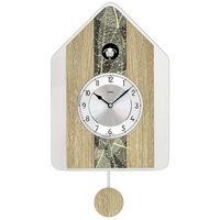 Natural Wood & Leaf Pattern Modern Battery Cuckoo Clock 34cm By AMS image