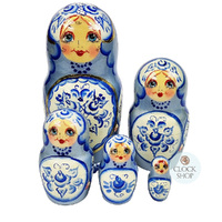Floral Russian Dolls- Blue Pearl Finish 18cm (Set Of 5) image