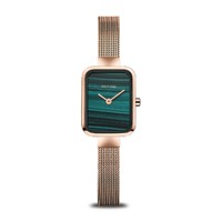 35mm Classic Collection Womens Watch With Green Malachite Dial, Rose Gold Milanese Strap & Case By BERING image