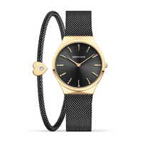 Gift Set- 31mm Classic Collection Gold & Black Womens Watch With Bracelet By BERING