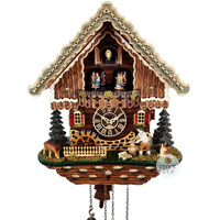 Wood Chopper & Water Wheel LED Battery Chalet Cuckoo Clock With Dancers 34cm By TRENKLE image