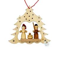 8cm Wooden Tree With Nativity Scene Hanging Decoration