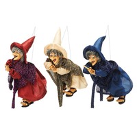18cm Hanging Witch With Glitter Scarf - Assorted Colours