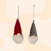 13cm Red Or Grey Gnome Hanging Decoration- Assorted Designs