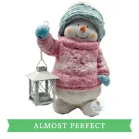31cm Pink & Blue Snowman With Tealight Lantern (Cracked)