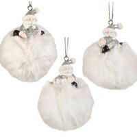 8cm Santa & Fluffy White Pom Pom Hanging Decoration- Assorted Designs