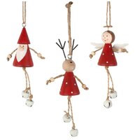 11cm Wooden Tree Figurine With Bell Legs Hanging Decoration- Assorted Designs