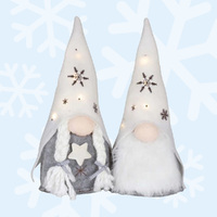 37cm Grey & White LED Christmas Gnome - Boy Or Girl