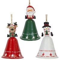 10cm Red, Green & White Metal Bell Figurine Hanging Decoration- Assorted Designs