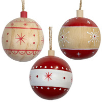 7cm Wooden Bauble Hanging Decoration- Assorted Designs