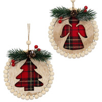 11cm Tartan Wooden Hanging Decoration- Assorted Designs