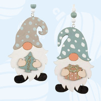 8cm Wooden Gnome With Spotty Hat Hanging Decoration - Assorted Designs