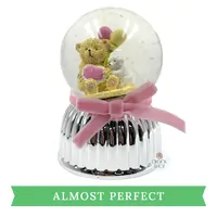 Pink & Silver Teddy Bear Musical Snow Globe (Tilted Figure)