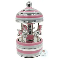 Pink & Silver Horse Carousel Music Box With Stripes (Twinkle Twinkle Little Star)